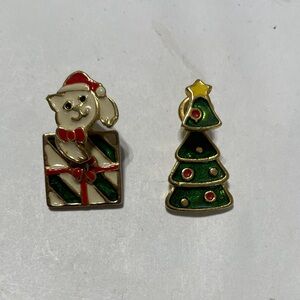 Christmas Festive Cat and Tree Enamel Earrings